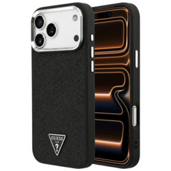 Husa Guess Glitter Triangle Logo MagSafe iPhone 17 Pro Max cu sclipici, negru, GUHMP18XPFGTSCMK
