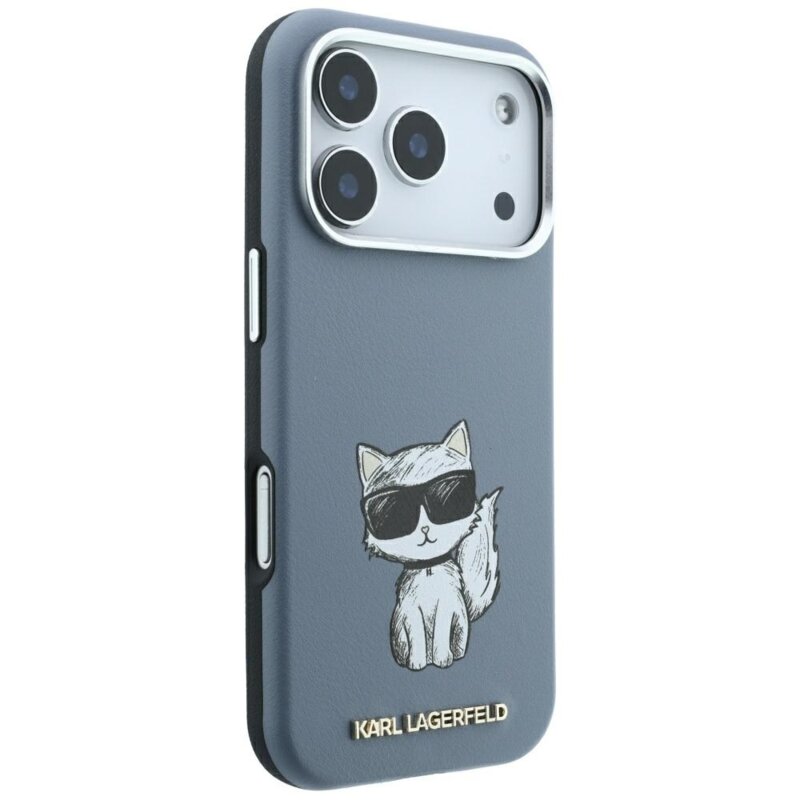 Husa iPhone 17 Pro Karl Lagerfeld Smooth Leather Choupette Sketch MagSafe, bleu, KLHMP18L6PWCIKDB