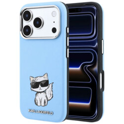 Husa iPhone 17 Pro Karl Lagerfeld Smooth Leather Choupette Sketch MagSafe, bleu, KLHMP18L6PWCIKDB