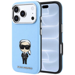 Husa iPhone 18 Pro Karl Lagerfeld Smooth Leather Ikonik Sketch MagSafe, bleu