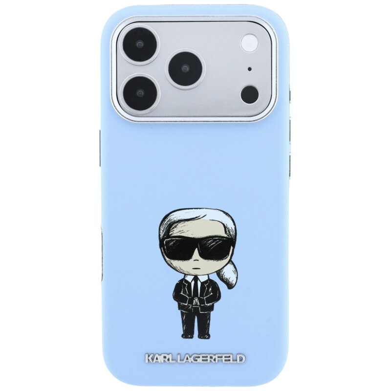Husa iPhone 17 Pro Karl Lagerfeld Smooth Leather Ikonik Sketch MagSafe, bleu