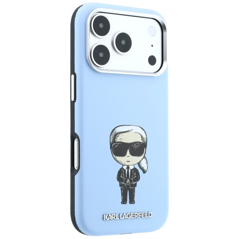 Husa iPhone 17 Pro Karl Lagerfeld Smooth Leather Ikonik Sketch MagSafe, bleu