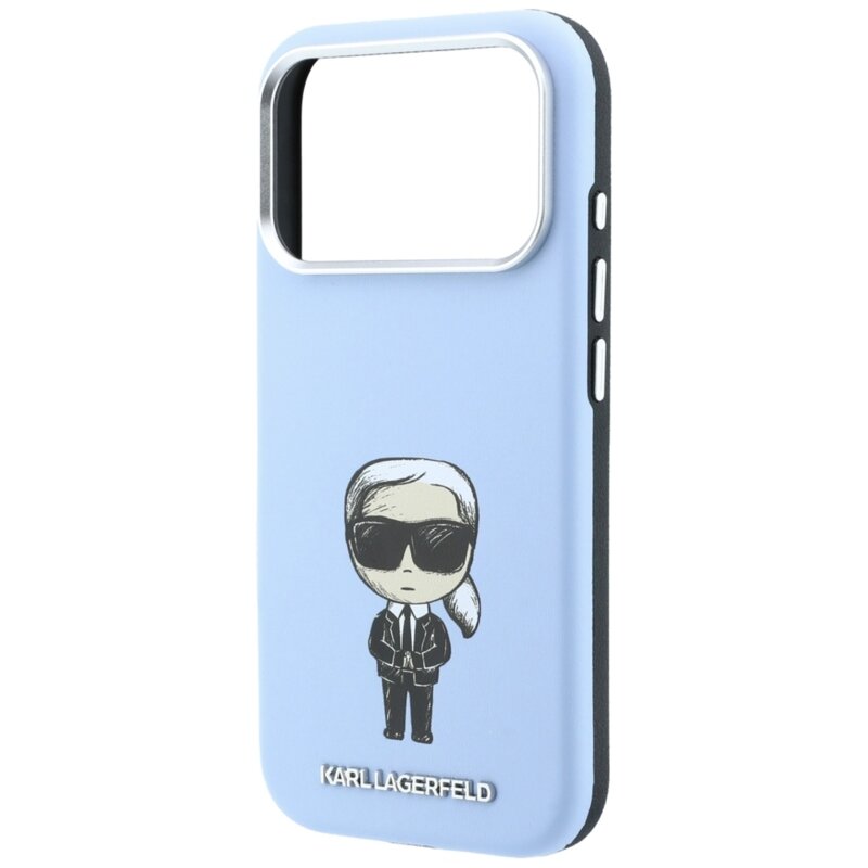 Husa iPhone 17 Pro Karl Lagerfeld Smooth Leather Ikonik Sketch MagSafe, bleu
