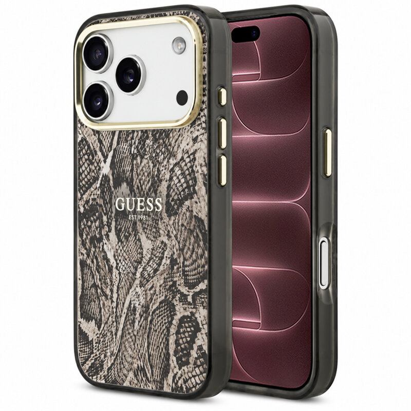 Husa originala Guess iPhone 18 Pro Max Python Pattern MagSafe, maro, GUHMP18XHIMPYGW