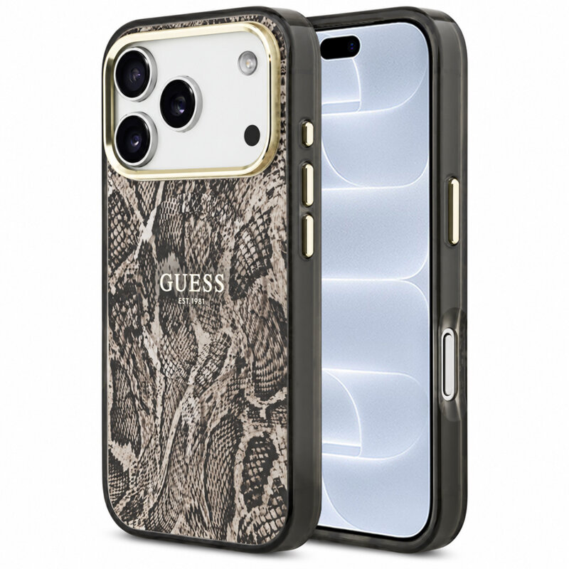 Husa originala Guess iPhone 18 Pro Python Pattern MagSafe, maro, GUHMP18LHIMPYGW