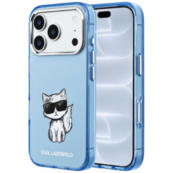 Husa iPhone 18 Pro Karl Lagerfeld IML Choupette Body Sketch Print MagSafe, bleu