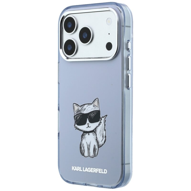 Husa iPhone 17 Pro Karl Lagerfeld IML Choupette Body Sketch Print MagSafe, bleu