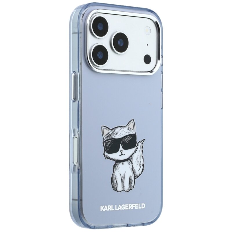 Husa iPhone 17 Pro Max Karl Lagerfeld IML Choupette Body Sketch Print MagSafe, bleu