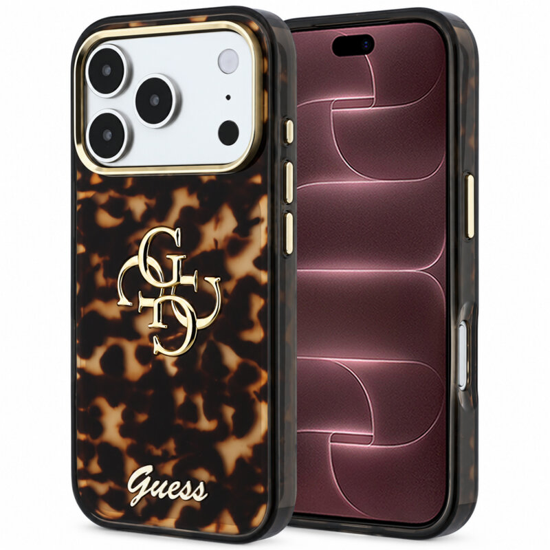 Husa Guess IML 4G Metal Script iPhone 18 Pro Max, Tortoise Print, GUHCP18X6HT4SMW