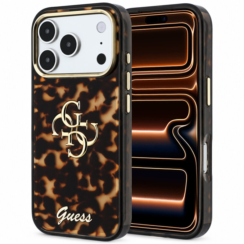 Husa Guess IML 4G Metal Script iPhone 17 Pro Max, Tortoise Print, GUHCP18X6HT4SMW