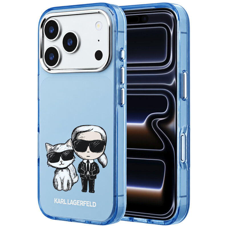 Husa iPhone 17 Pro Karl Lagerfeld IML KC Bodies Sketch Print MagSafe, bleu