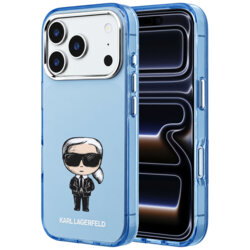 Husa iPhone 17 Pro Karl Lagerfeld HC MagSafe IML Ikonik Sketch Print, bleu