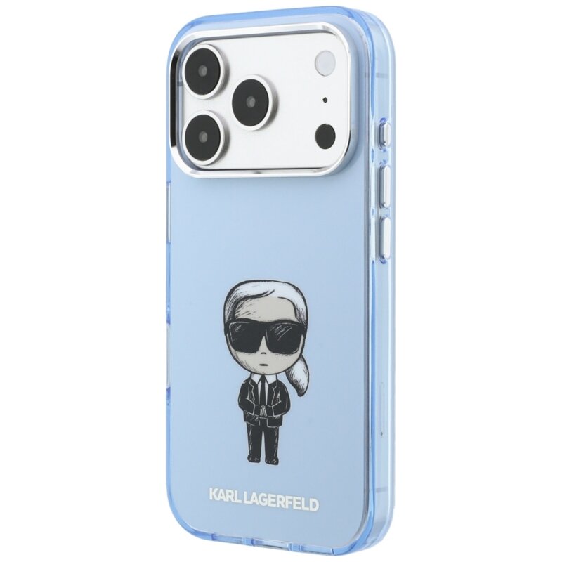 Husa iPhone 17 Pro Karl Lagerfeld HC MagSafe IML Ikonik Sketch Print, bleu