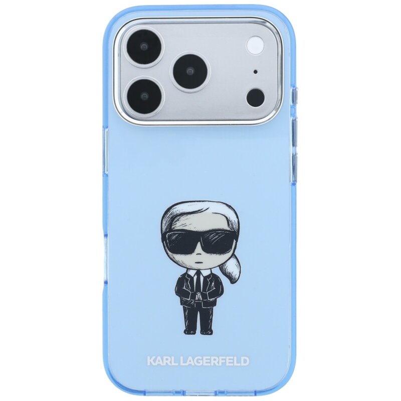 Husa iPhone 17 Pro Karl Lagerfeld HC MagSafe IML Ikonik Sketch Print, bleu