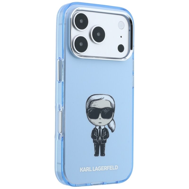 Husa iPhone 17 Pro Karl Lagerfeld HC MagSafe IML Ikonik Sketch Print, bleu