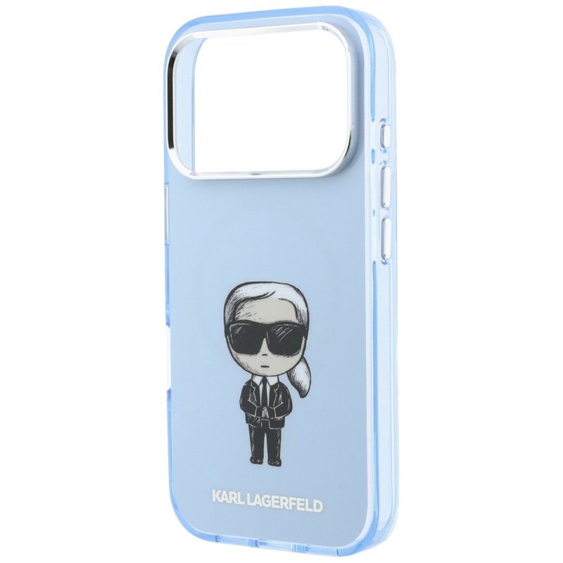 Husa iPhone 17 Pro Karl Lagerfeld HC MagSafe IML Ikonik Sketch Print, bleu
