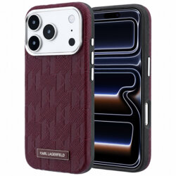 Husa iPhone 17 Pro Karl Lagerfeld Grained Leather Mono Resin Logo MagSafe, bordo, KLHMP18L6PWKLMHR