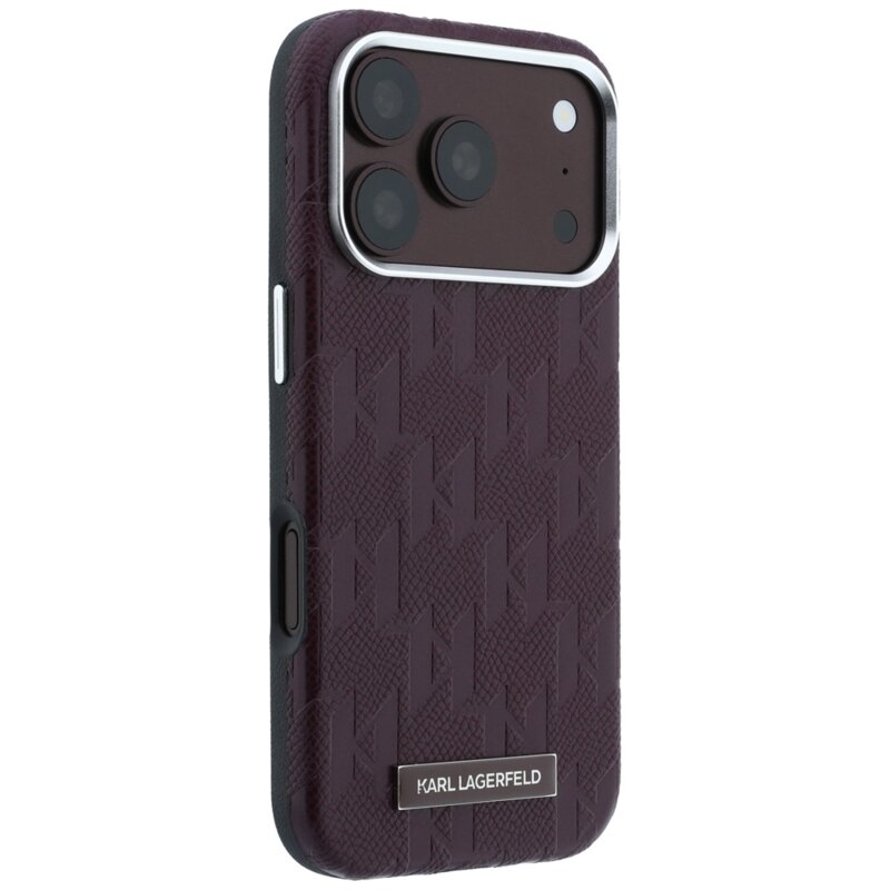 Husa iPhone 17 Pro Karl Lagerfeld Grained Leather Mono Resin Logo MagSafe, bordo, KLHMP18L6PWKLMHR