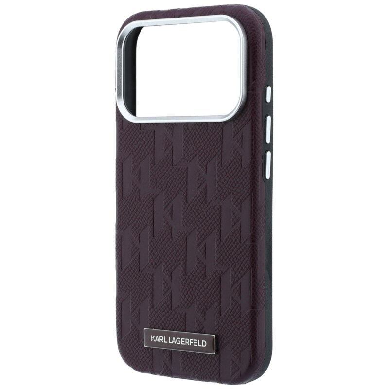 Husa iPhone 17 Pro Karl Lagerfeld Grained Leather Mono Resin Logo MagSafe, bordo, KLHMP18L6PWKLMHR