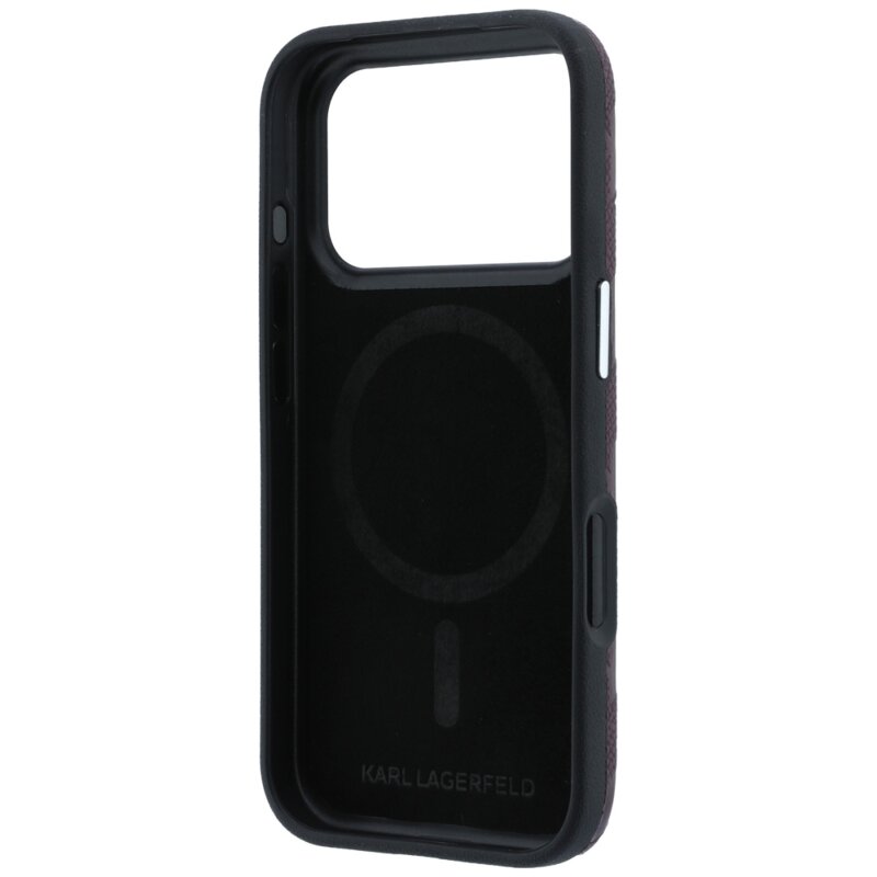Husa iPhone 17 Pro Karl Lagerfeld Grained Leather Mono Resin Logo MagSafe, bordo, KLHMP18L6PWKLMHR