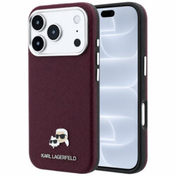 Husa iPhone 18 Pro Karl Lagerfeld Grained Leather KC Heads MagSafe, bordo, KLHMP18L6PSKCHLR