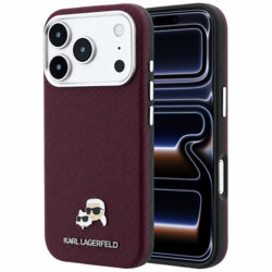 Husa iPhone 17 Pro Karl Lagerfeld Leather KC Heads MagSafe, bordo, KLHMP18L6PSKCHLR