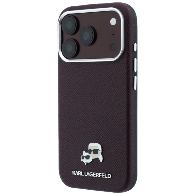 Husa iPhone 17 Pro Karl Lagerfeld Leather KC Heads MagSafe, bordo, KLHMP18L6PSKCHLR