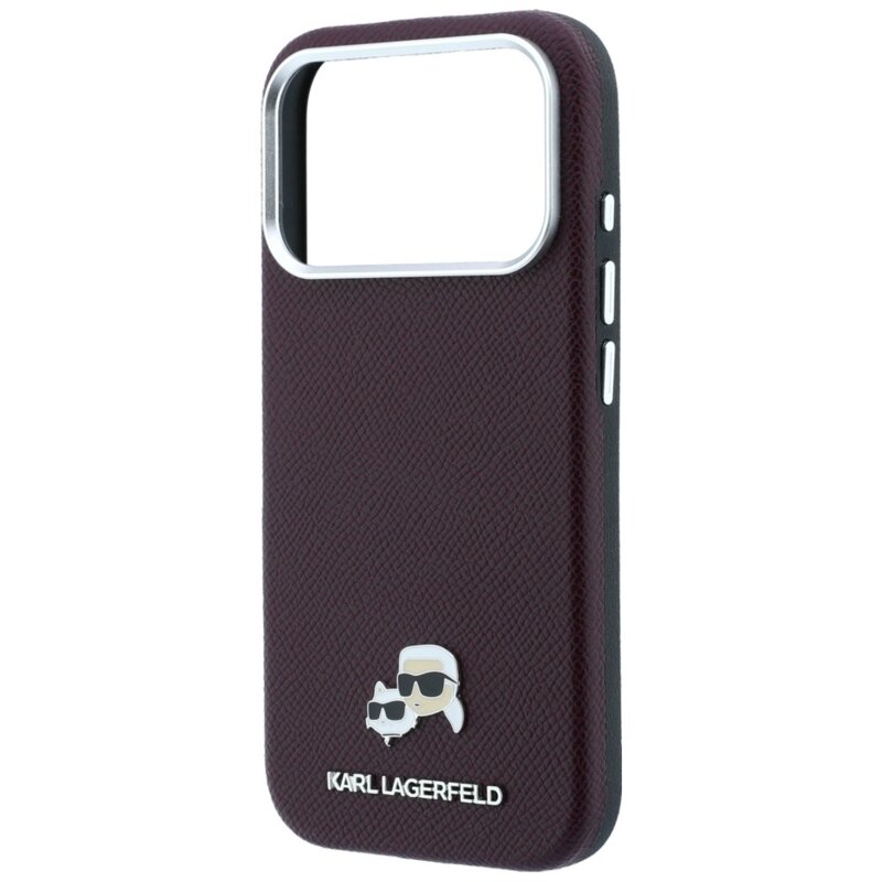 Husa iPhone 17 Pro Karl Lagerfeld Leather KC Heads MagSafe, bordo, KLHMP18L6PSKCHLR