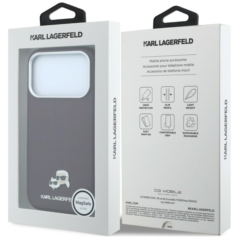 Husa iPhone 17 Pro Karl Lagerfeld Leather KC Heads MagSafe, bordo, KLHMP18L6PSKCHLR