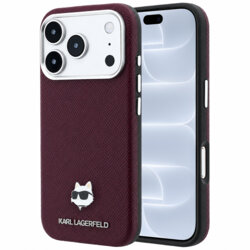 Husa iPhone 18 Pro Karl Lagerfeld Grained Leather Choupette Head MagSafe, bordo, KLHMP18L6PSCHLR