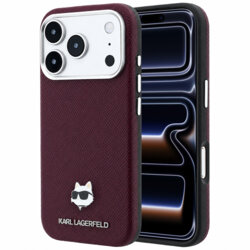 Husa iPhone 17 Pro Karl Lagerfeld Grained Leather Choupette Head MagSafe, bordo, KLHMP18L6PSCHLR