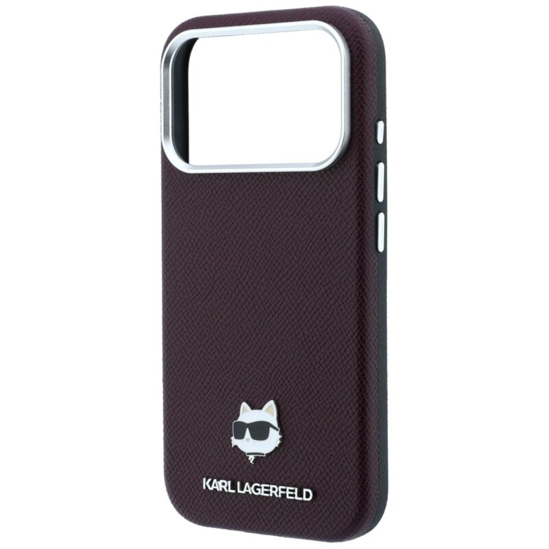 Husa iPhone 17 Pro Karl Lagerfeld Grained Leather Choupette Head MagSafe, bordo, KLHMP18L6PSCHLR