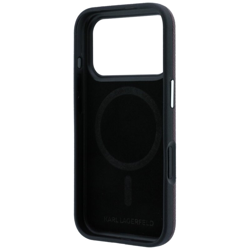 Husa iPhone 17 Pro Karl Lagerfeld Grained Leather Choupette Head MagSafe, bordo, KLHMP18L6PSCHLR