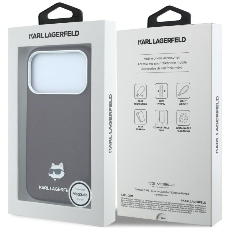 Husa iPhone 17 Pro Karl Lagerfeld Grained Leather Choupette Head MagSafe, bordo, KLHMP18L6PSCHLR