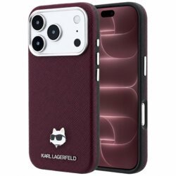Husa iPhone 18 Pro Max Karl Lagerfeld Grained Leather Choupette Head MagSafe, bordo, KLHMP18X6PSCHLR