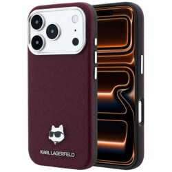 Husa iPhone 17 Pro Max Karl Lagerfeld Grained Leather Choupette Head MagSafe, bordo, KLHMP18X6PSCHLR