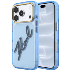 Husa iPhone 18 Pro Karl Lagerfeld IML Big Signature Resin Logo Metal Frame, bleu