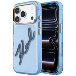 Husa iPhone 17 Pro Karl Lagerfeld IML Big Signature Resin Logo Metal Frame, bleu