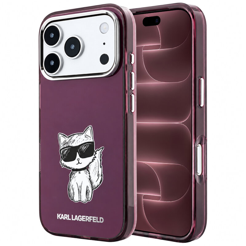 Husa iPhone 18 Pro Max Karl Lagerfeld IML Choupette Body Sketch Print MagSafe, bordo, KLHMP18X6HCIKDR