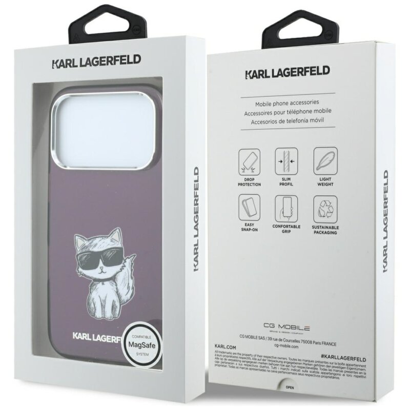 Husa iPhone 18 Pro Max Karl Lagerfeld IML Choupette Body Sketch Print MagSafe, bordo, KLHMP18X6HCIKDR