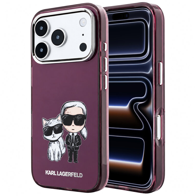 Husa iPhone 17 Pro Karl Lagerfeld IML KC Bodies Sketch Print MagSafe, burgundy