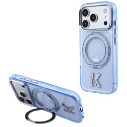 Husa iPhone 17 Pro Karl Lagerfeld IML Ring Stand Kameo Metal MagSafe, bleu
