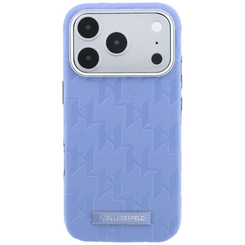 Husa iPhone 17 Pro Karl Lagerfeld Grained Leather Mono Resin Logo MagSafe, bleu, KLHMP18L6PWKLMHB