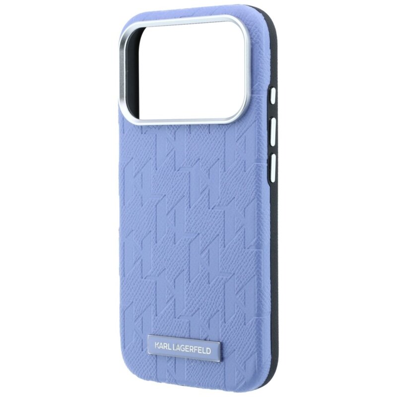 Husa iPhone 17 Pro Karl Lagerfeld Grained Leather Mono Resin Logo MagSafe, bleu, KLHMP18L6PWKLMHB