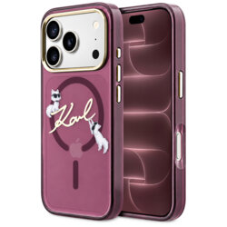 Husa iPhone 18 Pro Max Karl Lagerfeld IML Choupette and Karl Script Logo MagSafe, bordo, KLHMP18X5HKSCAR