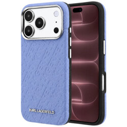 Husa iPhone 18 Pro Max Karl Lagerfeld HC MagSafe Grained PU Metal Logo, bleu