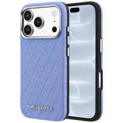 Husa iPhone 18 Pro Karl Lagerfeld Grained Leather Metal Logo MagSafe, bleu