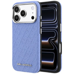Husa iPhone 17 Pro Karl Lagerfeld Grained Leather Metal Logo MagSafe, bleu