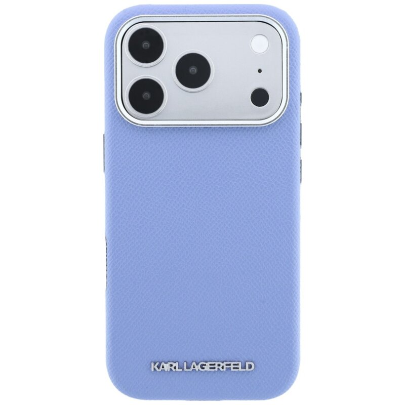 Husa iPhone 17 Pro Karl Lagerfeld HC MagSafe Grained Leather Elongated Logo, bleu