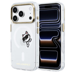 Husa iPhone 17 Pro Karl Lagerfeld IML Peekaboo Print and Metal Frame MagSafe, transparenta